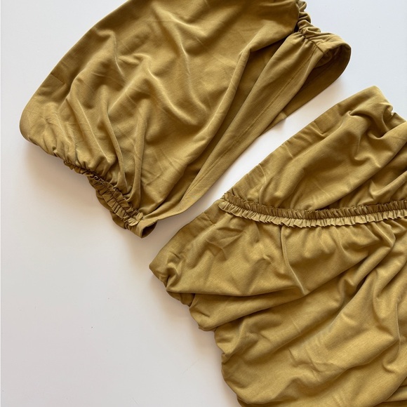 Anthropologie Celadine Gabbie Strapless Tube Top Ruched Maxi Skirt Set Bronze - Picture 3 of 12